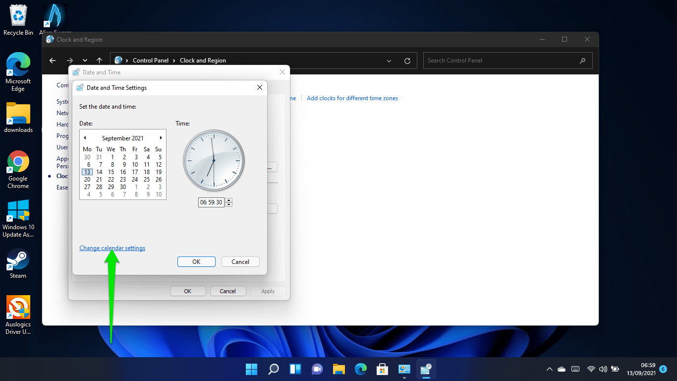 Click on the "Change calendar settings" link