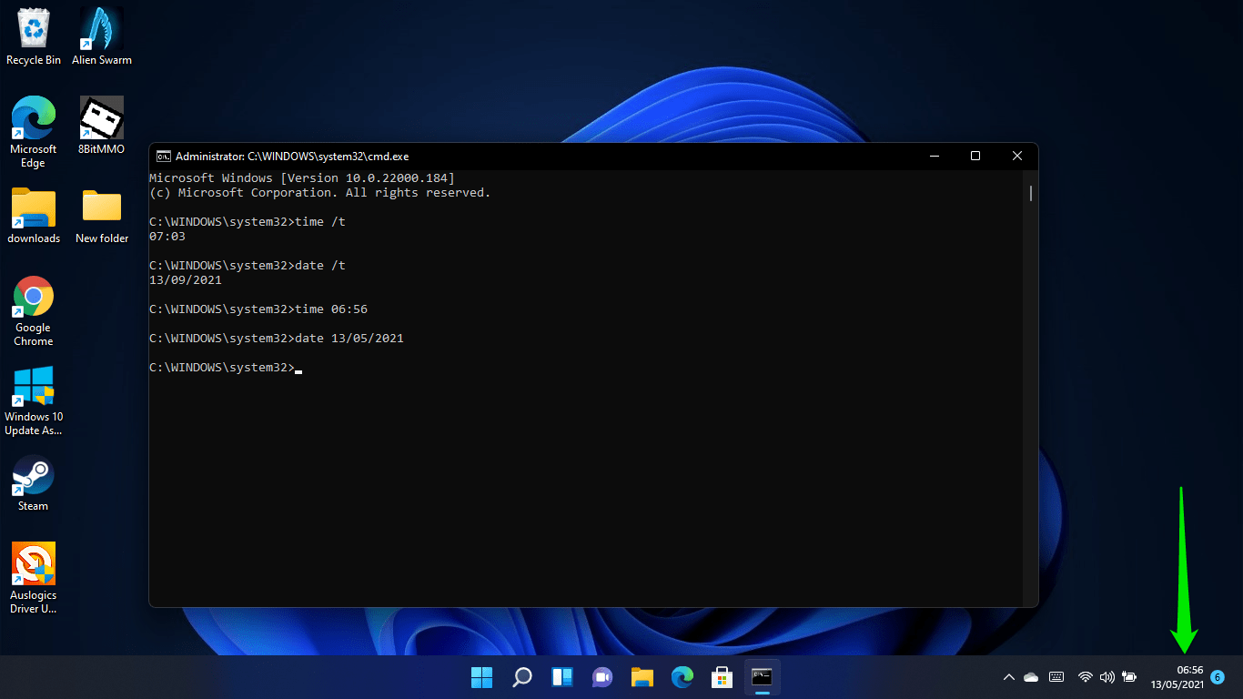 How to change the date and time using the Command Prompt in Windows 11